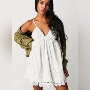White Eyelet V Neck Free People Dress